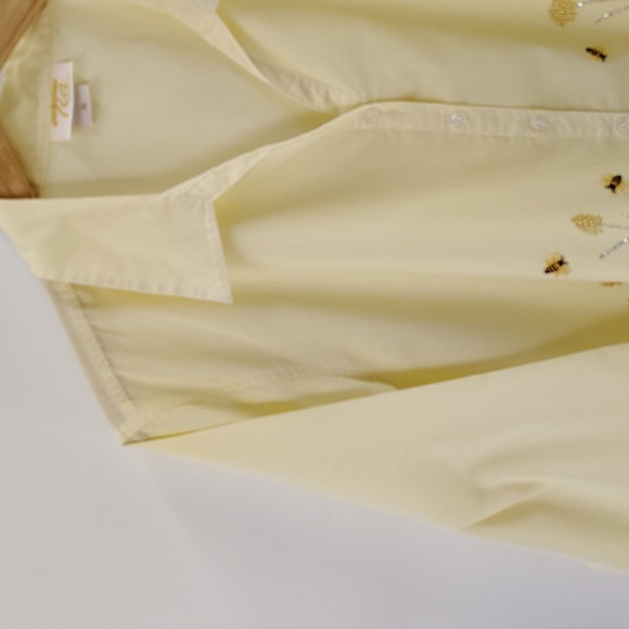 Tia Designs Yellow And White Button Up Blouse Size XL Beads And Butterflies - Picture 2 of 7